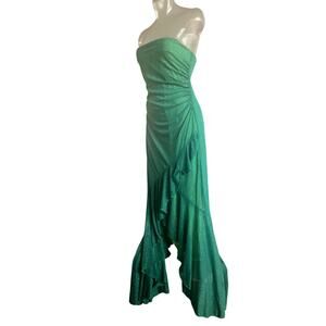 Y2K City Triangles Green Asymmetrical Strapless Midi Dress